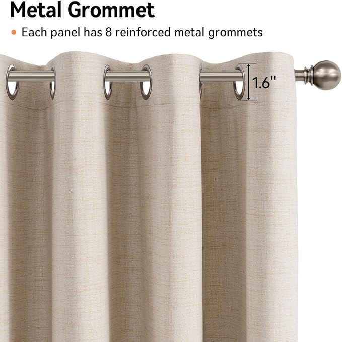 100% Blackout Shield Linen Blackout Curtains for Bedroom, Oatmeal Grommet Curtains for Living Room, Thermal Insulated Room Darkening Drapes for Nursery, Boho Home Decor, 50" W x 84" L, 2 Panels