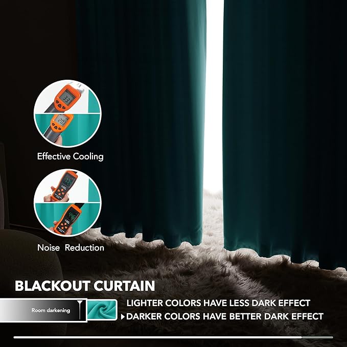Deconovo Blackout Curtains, Thermal Insulated, W52 x L45 2 Panels, Back Tab, Machine Washable, Room-Darkening Drapes for Bedroom/Living Room Turquoise