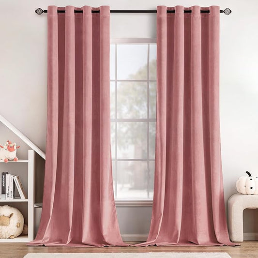 MIULEE Blush Pink Curtains Thermal Insulated Polyester Soundproof Room Darkening Velvet Blackout Curtains/Grommet Window Drapes for Home Theatre/Girls Room/Wedding Decor 52 x 90 Inches Set of 2