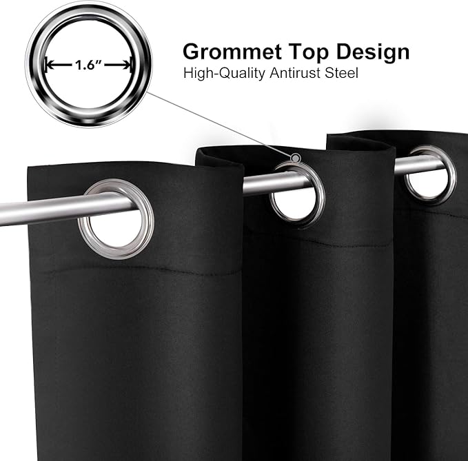 ChrisDowa Grommet Blackout Curtains for Bedroom and Living Room - 2 Panels Set Thermal Insulated Room Darkening Curtains (Black, 52 x 84 Inch)