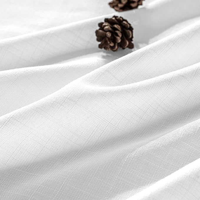 MIULEE White Linen Curtains Short 63 Inch Long 2 Panels for Kitchen Bedroom, Soft Thick Linen Textured Window Drapes Semi Sheer Light Filtering Back Tab Rod Pocket Burlap Look Decor