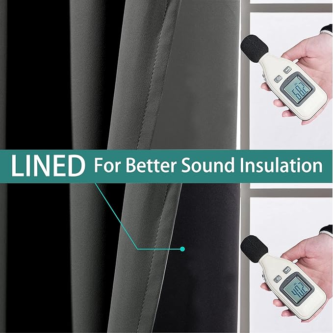Dark Grey Full Shade Curtain Panels, Heavy Duty Lined Curtains 96 Inches Long, Thermal Insulated Room Darkening Curtains with Black Liner for Bedroom(62" Width Each Panel, Dark Gray, 2 Panels)
