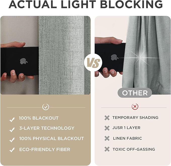 Joydeco Linen Blackout Curtains for Bedroom - 100% Light Blocking 1 Panels, Light Grey Drapes 70" W x 108" L, Thermal Insulated Room Darkening Curtains for Living Room, Rod Pocket & Back Tabs