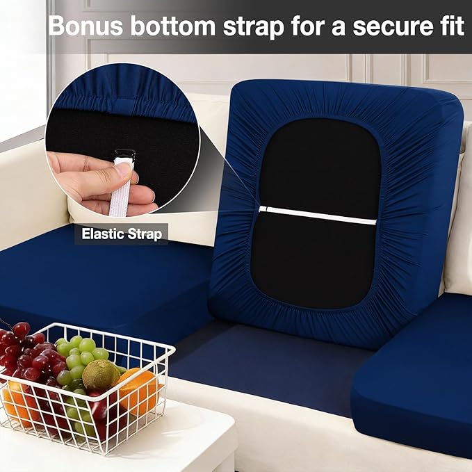 hyha 12Pcs Patio Cushion Covers, Stretch Outdoor Couch Cushion Covers Replacement, Washable Outdoor Chair/Sofa Slipcovers for Patio Furniture Cushions Protector with Elastic Bottom(Navy,Cover Only)