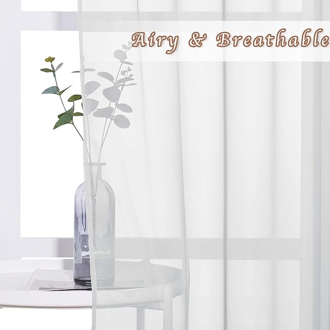 NICETOWN Soft Voile Sheer Curtains for Bedroom, Grommet Elegant Lightweight Window Drapes Airy & Breathable for Farmhouse/Living Room, 2 Panels, Light Grey, W54 x L90