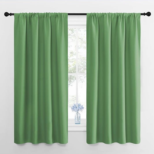 NICETOWN Kitchen Curtains, Short Blackout Drapes, Froest Green, 42" Wide by 54" Long, 2 PCs, Thermal Insulated Blackout Curtain Panels for Kids Room, Play Room