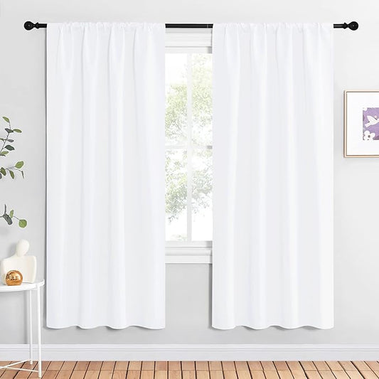 NICETOWN 50% Light Blocking Kitchen Curtains - Window Treatment Rod Pocket Curtains/Drapes for Bedroom (2 Panels, 42 by 72, White)
