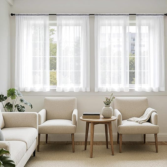 MIULEE White Sheer Curtains 63 Inches Long, 4 Panels Set, Light Filtering Rod Pocket Voile Drapes for Living Room and Bedroom, Airy Soft Fabric Window Treatments, 54 x 63 Inches