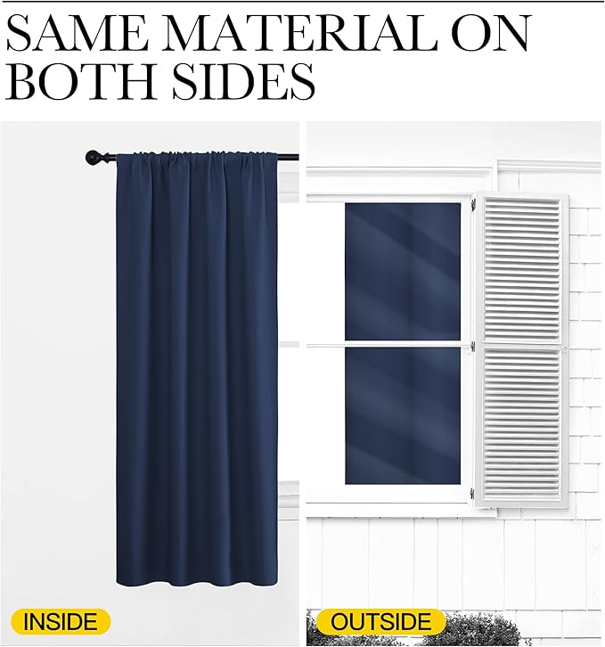 NICETOWN RV Blackout Curtains for Camper Windows, Kitchen Curtains, Short Blackout Curtains & Drapes, Thermal Insulated Rod Pocket Window Treatment Draperies for Nursery (Navy, 34" x 36", Set of 2)