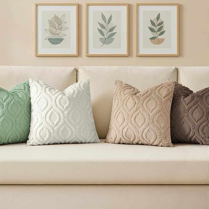 decorUhome Throw Pillow Covers 26x26 Inch Set of 2, Soft Plush Faux Wool Light Khaki Solid Couch Pillow Covers, Accent Euro Sham Farmhouse Neutral Square Pillow Cases for Sofa Bed Living Room