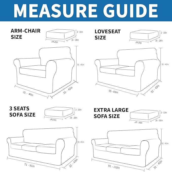 XINEAGE 2026 New 4 Pieces Extra Large Couch Covers for 3 Cushion Sofa Super Stretch Sofa Cover for 3 Large Seat Cushion Universal Fitted Slip Cover for Living Room (Beige), 91"-110"(3 Cushions)