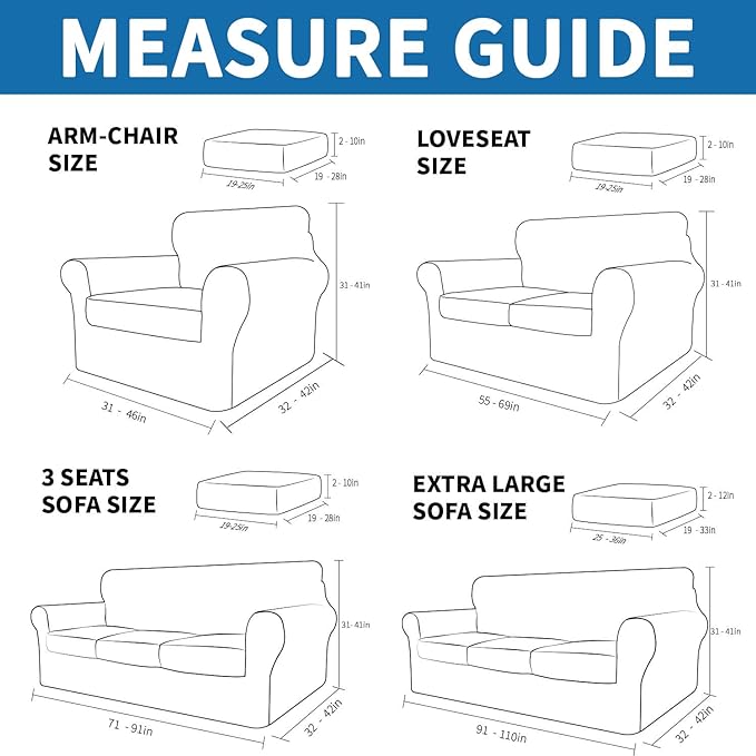 XINEAGE 2026 New 4 Pieces Extra Large Couch Covers for 3 Cushion Sofa Super Stretch Sofa Cover for 3 Large Seat Cushion Universal Slip Cover for Living Room (Khaki), 91"-110"(3 Cushions)