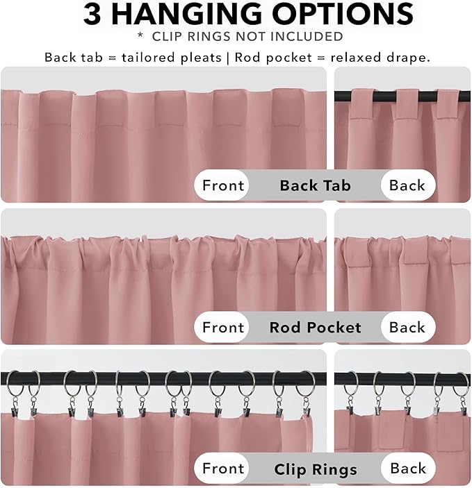 Deconovo Back Tab and Rod Pocket Drapes and Curtains Short Blackout Curtains for Kitchen Windows 42Wx54L Inch Coral Pink 2 Panels