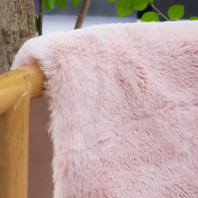 ORINOVA Fluffy Pink Washable Runner Rugs for Bedroom Fuzzy Faux Rabbit Shag Fur Rug for Living Room Furry Runner Rugs for Hallway 2x8 Nursery Rug