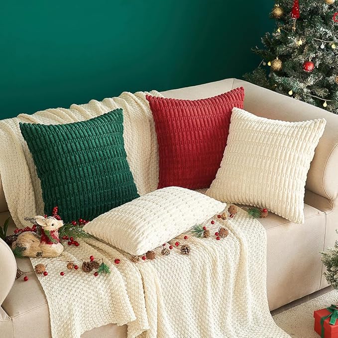 MIULEE Pack of 2 Corduroy Decorative Throw Pillow Covers 16x16 Inch Soft Boho Striped Pillow Covers Modern Farmhouse Home Decor for Sofa Living Room Couch Bed Cream White