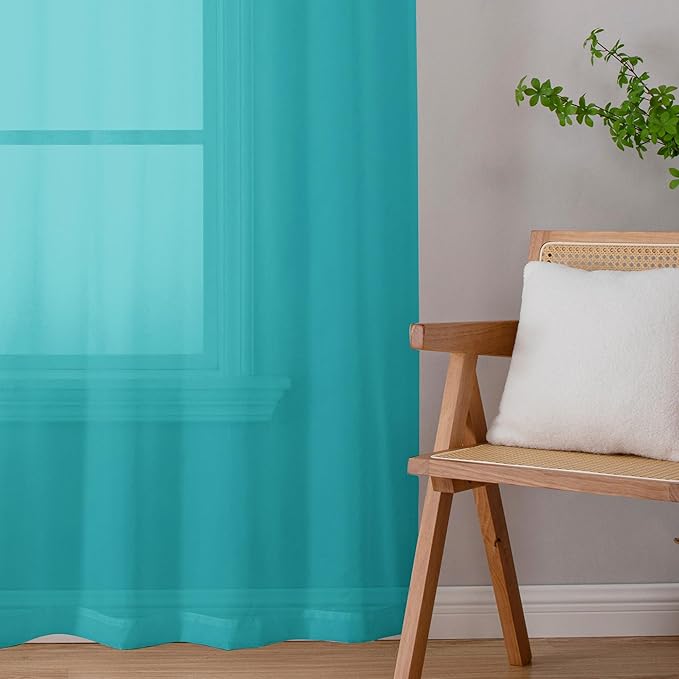 Chyhomenyc Turquoise Sheer Curtains 108 Inches Long - Light Filtering Voile Extra Long Panel Drapes for Floor to Ceiling Window, Elegant Soft Living Room Curtains, Each 42Wx108L Inch, 9FT, 2 Panels