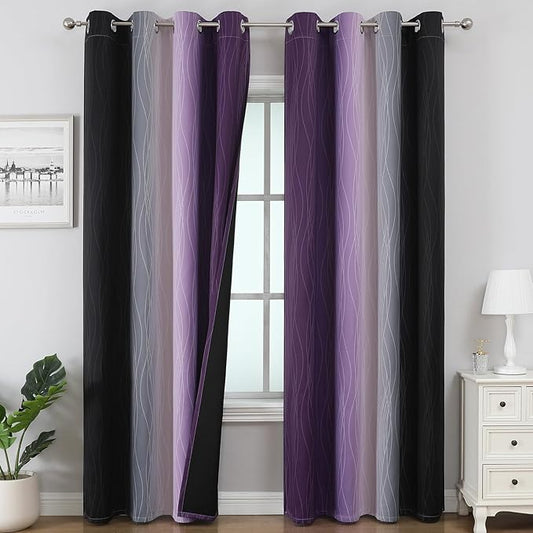 Estelar Textiler Purple and Black Ombre Blackout Curtains for Bedroom, Thermal Insulated Gradient Blackout Drapes, Full Room Darkening Energy Saving Curtains for Living Room, 52Wx84L, 2 Panels