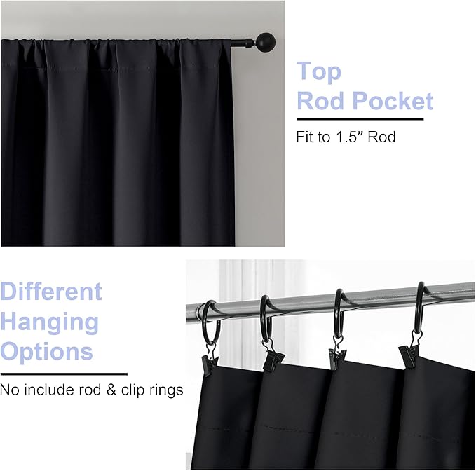 Simplebrand Ava Halloween Black Blackout Curtains for Bedroom 84 Inch Length 2 Panels Set, Solid Thermal Insulated Privacy Living Room Window Treatment Curtains Blackout Drapes, W40 x L84 Inch, Black