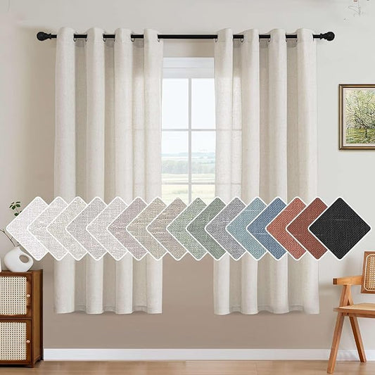 H.VERSAILTEX Living Room Linen Curtains Home Decorative Nickel Grommet Curtains Privacy Added Energy Saving Light Filtering Window Treatments Draperies, Heathered Natural, 2 Panels, 52 x 72 - Inch