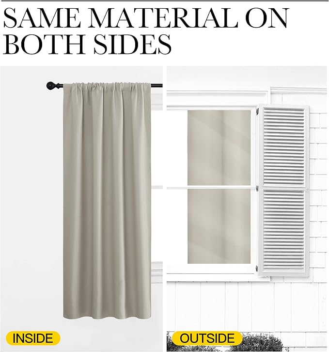 NICETOWN 2 Panels Blackout Curtains, Rod Pocket Thermal Insulated Drapes 84 inches Long, Easy-Care Modern Home Decoration Sunshades for Guest Room, Living Room, Office, 62 x 84 Inch, Natural
