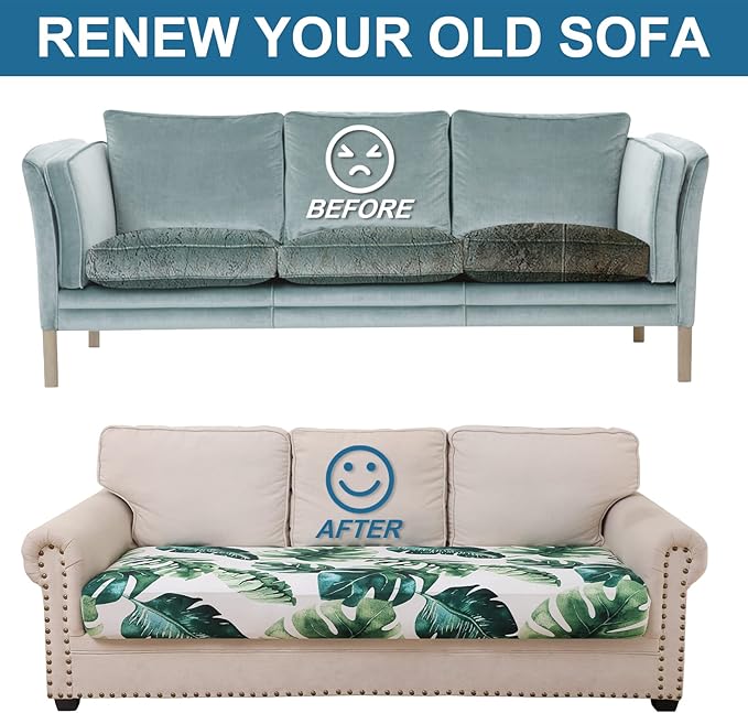 Smiry Printed Couch Cushion Covers, Stretch Soft Couch Covers for Sofa, Washable Non-Slip Sofa Slipcover Furniture Protector for Indoor and Outdoor (Medium, Green)