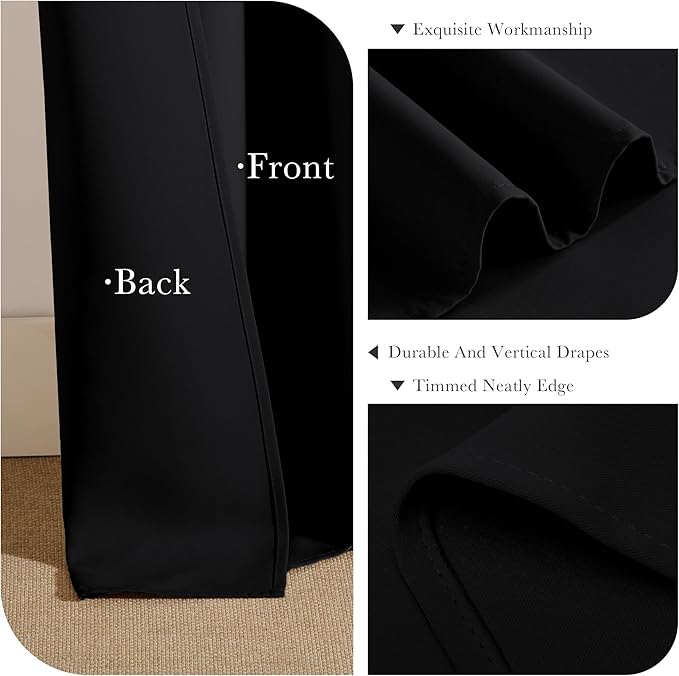 PONY DANCE Black Curtains 84 inch Long 2 Panels Burg for Bedroom - Back Tab & Rod Pocket Thermal Insulated Curtains Room Darkening Drapes for Living Room, 2 Panels, 52 x 84 Inch, Black