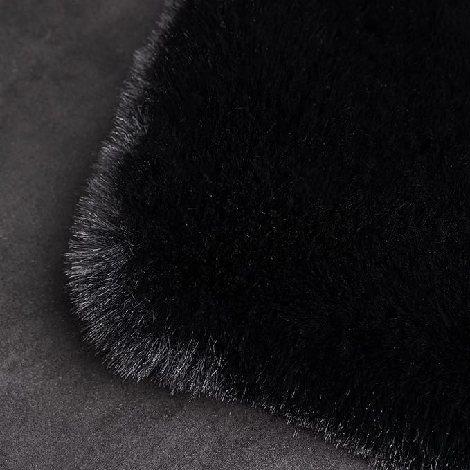 Ghouse Faux Rabbit Fur Round Rug 6ft Black Round Rugs for Bedroom Decor Fluffy Area Rugs for Living Room, no-Shedding Carpet Sheepskin Washable Rug Rome Decor