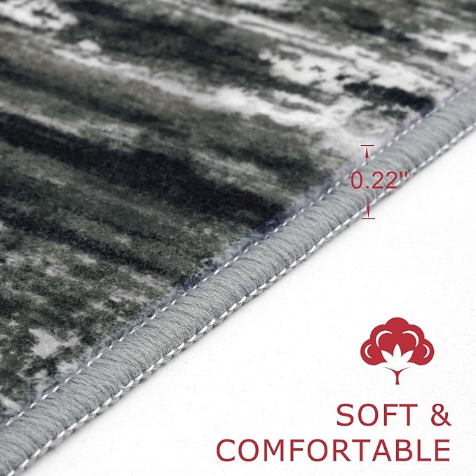 KOZYFLY Kitchen Runner Rug for Hallway Non-Slip Modern Abstract Runner Rug 2x5 Black Grey, Washable Carpet Runner Laundry Room Mat with Soft Low Pile for Entryway Bathroom Bedroom Kitchen