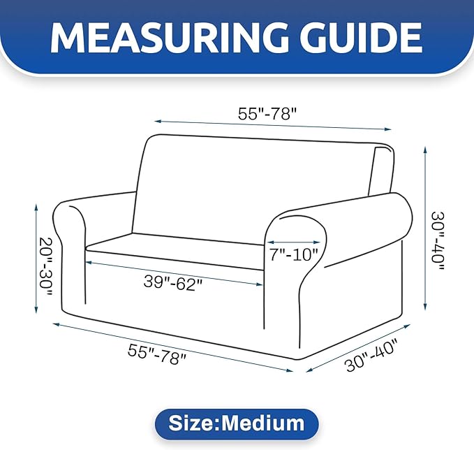 KEKUOU Stretch Loveseat Sofa Cover Slipcover,Couch Covers for 2 Cushion Couch Sofa (55"-78") Furniture Protector Sofa with Elastic Bottom for Kids,Dog. Jacquard Small Checked(Medium,Champagne)