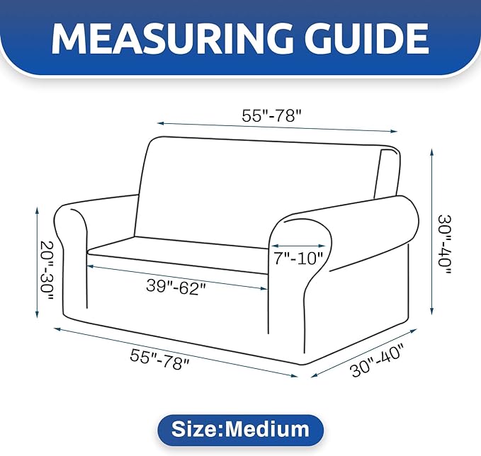 KEKUOU Stretch Loveseat Sofa Cover Slipcover,Couch Covers for 2 Cushion Couch Sofa (55"-78") Furniture Protector Sofa with Elastic Bottom for Kids,Dog. Jacquard Small Checked (Medium,Classic Blue)