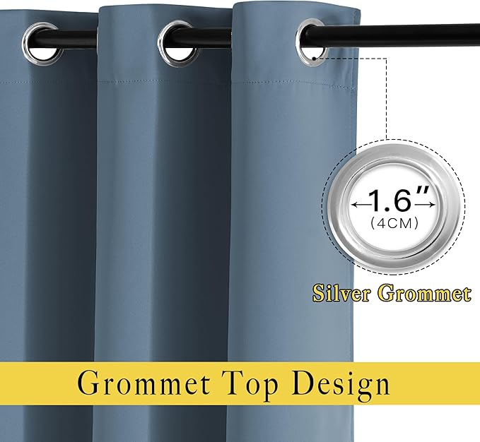 NICETOWN Smoky Blue Curtain Panels - Home Decoration Thermal Insulated Solid Grommet Blackout Curtains/Drapes for Hall/Sliding Door (80" Wide by 108" Long, Set of 2)