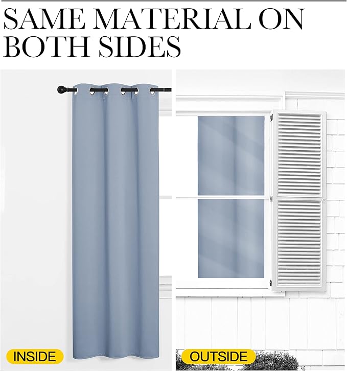 NICETOWN Bedroom Curtains Blackout Drapery Panels, 2 Panels, 70 x 72 inches, Vintage Blue, Three Pass Microfiber Thermal Insulated Solid Ring Top Blackout Window Curtains/Drapes