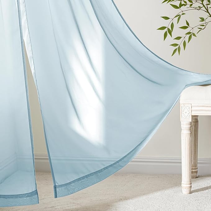 MIULEE Sky Blue Sheer Curtains 90 Inches Long, 4 Panels Set, Light Filtering Rod Pocket Voile Drapes for Living Room and Bedroom, Airy Soft Fabric Window Treatments, 42 x 90 Inches