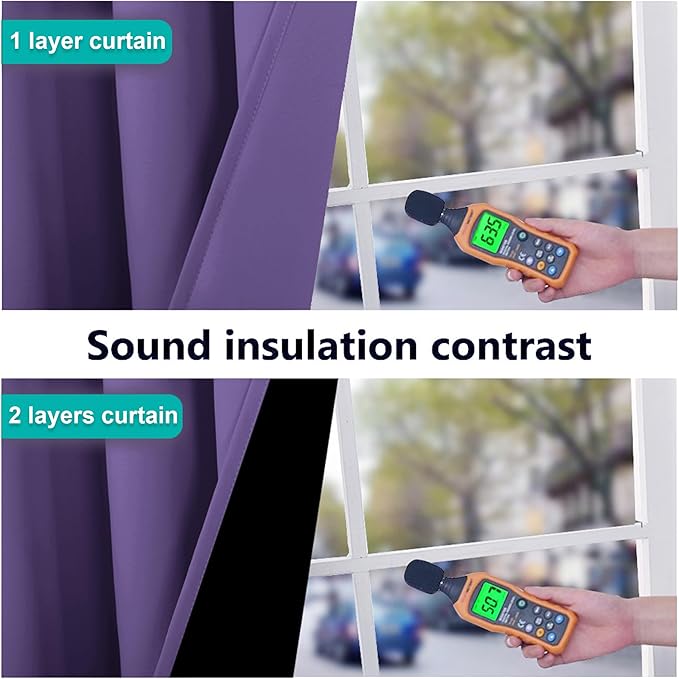 NICETOWN 100% Blackout Curtains with Black Liners, Thermal Insulated Full Blackout 2-Layer Lined Curtains, Energy Efficiency Window Draperies for Dining Room (Lilac Purple, 2 Panels, 52" W by 45" L)