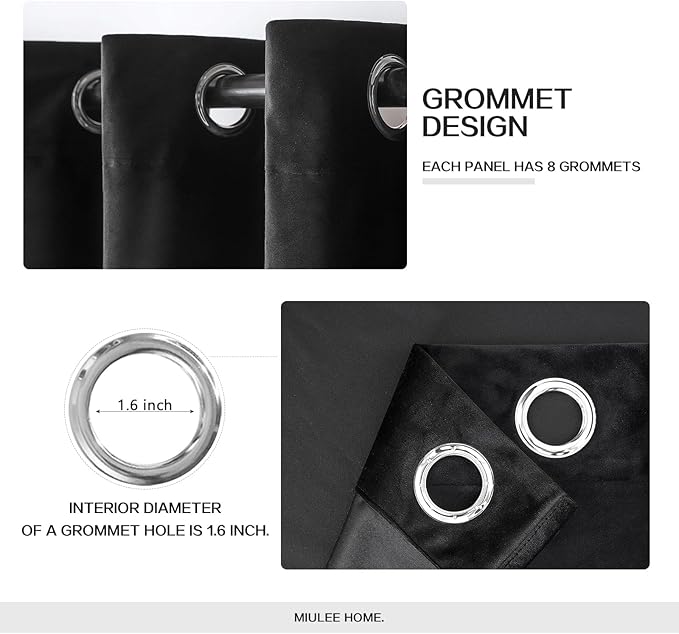 MIULEE Black Velvet Curtains 84 Inches Long Halloween Room Darkening Blackout Curtains with Grommet Top for Bedroom/Living Room Light Blocking Thermal Insulating Soundproof Set of 2