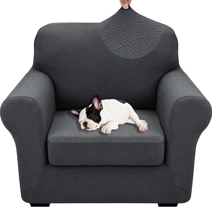 XINEAGE 2026 New 2 Pieces Chair Covers with Arms Super Stretch Chair Slipcover for Living Room Pet Dog Universal Slip Cover Anti Slip Armchair Furniture Protector (Dark Gray), 31"-46"(1 Cushion)