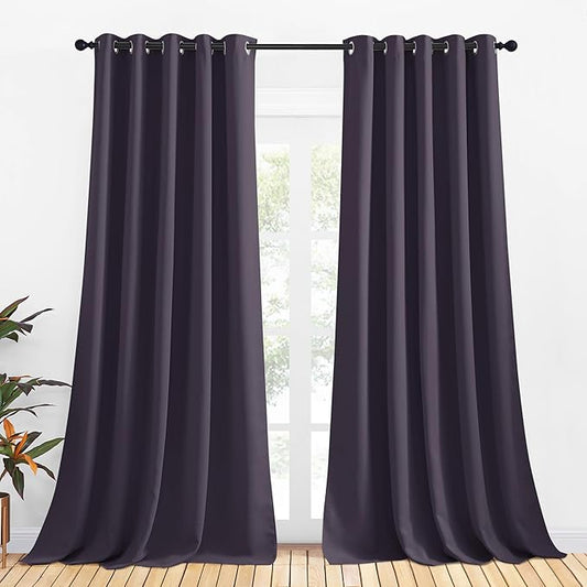 NICETOWN Bedroom Curtains Blackout Drapery Panels, 2 Panels, 70 x 108 inches, Greyish Purple, Three Pass Microfiber Thermal Insulated Solid Ring Top Blackout Window Curtains/Drapes