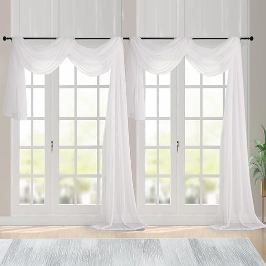 Chyhomenyc Extra Long Ivory Sheer Curtains 144 inch 2 Panels, Translucent Backdrop Window Scarf Drapes for Canopy Bed/Wedding/Living Room/Anniversary, 12FT Length, Each 59Wx144L in, 2PCS