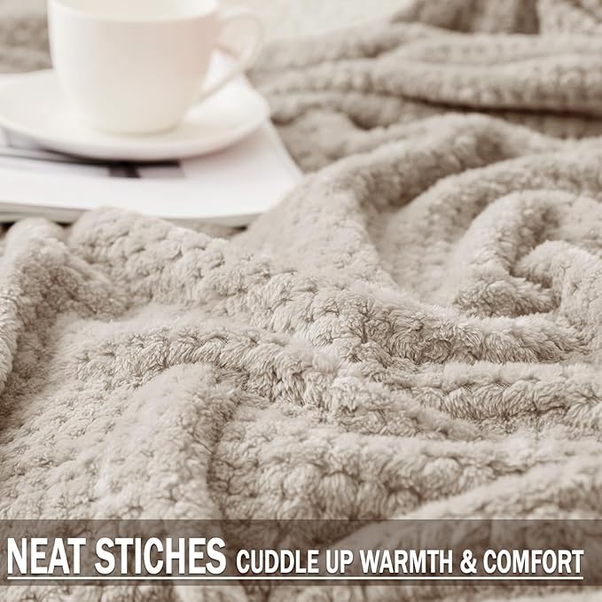 Exclusivo Mezcla Fleece Bed Blanket King Size, Super Soft and Warm Blankets for Couch, Sofa and Bed Waffle Textured, Cozy, Fuzzy and Lightweight (Tan, 90x104 Inches)