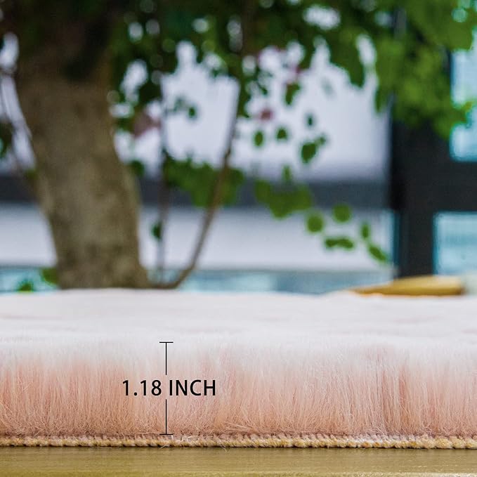 ORINOVA Pink Washable Fluffy Rugs for Bedroom Small Circle Faux Rabbit Shag Fur Area Rugs for Living Room Nursery Round Rug 3ft Rug