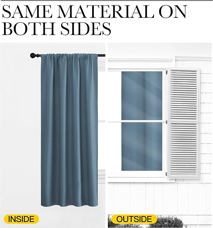NICETOWN Kitchen Curtains, Smoky Blue, 34" x 40", Set of 2, Short Blackout Curtains & Drapes, Thermal Insulated Rod Pocket Window Treatment Draperies for Nursery