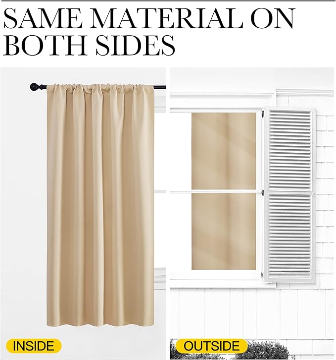 NICETOWN Blackout Room Darkening Curtains - Home Decoration Light & Noise Reducing Thermal Insulated Window Draperies with Rod Pocket Top (Biscotti Beige, 2 Panels, 29 inches Wide x 40 inches Long)