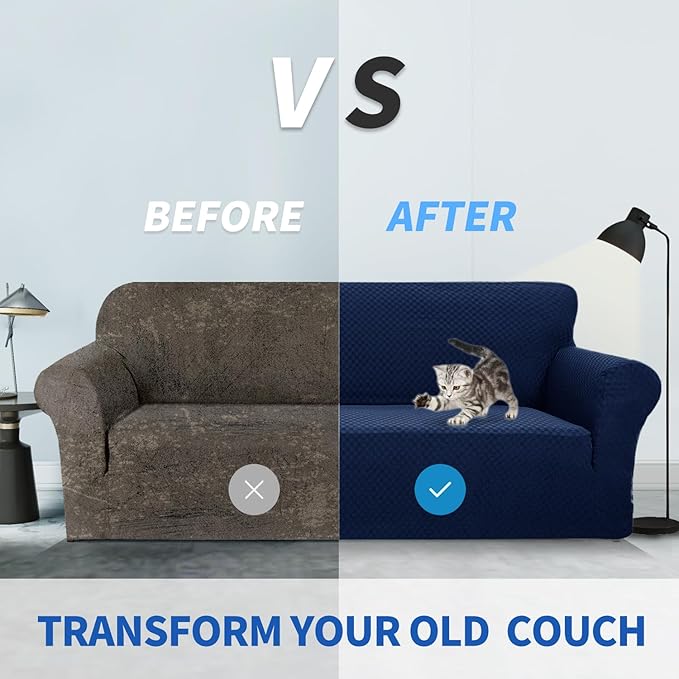 ZNSAYOTX 1 Piece Jacquard Couch Covers for 3 Cushion Couch High Stretch Sofa Cover for Pets Dogs Anti Slip Extra Large Sofa Slipcovers Furniture Protector (XL Sofa, Navy Blue)