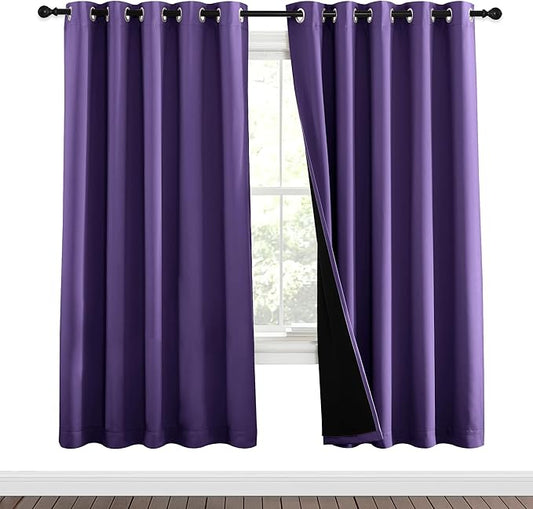 NICETOWN Lilac Purple Full Shade Curtain Panels, Pair of Energy Smart & Noise Blocking Out Blackout Drapes for Dining Room Window, Thermal Insulated Guest Room Lined Window Dressing(62 x 72 inch)