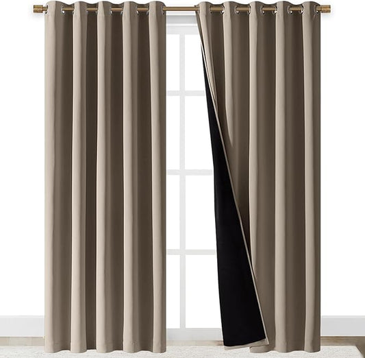 NICETOWN Taupe Full Shade Curtain Panels, Pair of Energy Smart & Noise Blocking Out Blackout Drapes for Dining Room Window, Thermal Insulated Guest Room Lined Window Dressing(Taupe, 70 x 84 inch)
