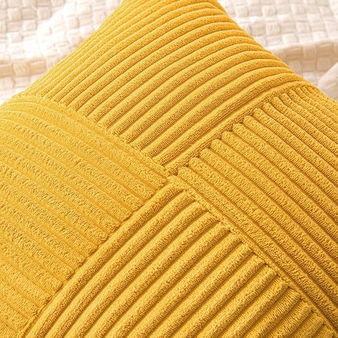 MIULEE Mustard Yellow Decorative Lumbar Throw Pillow Covers 12x20 Inch for Couch Bed Sofa Pack of 2 Boho Farmhouse Throw Pillows Soft Cross Corduroy Patchwork Textured Cushion Cases