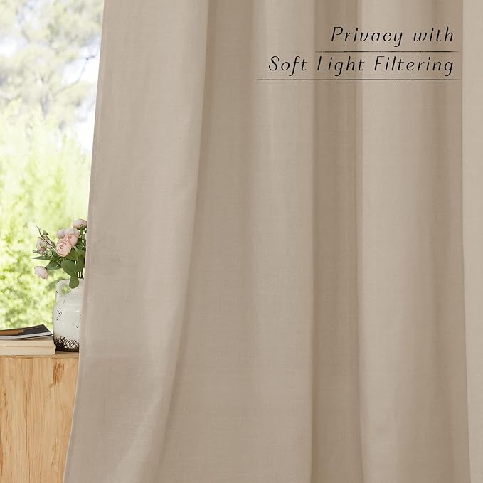 NICETOWN Rustic Linen 96 inch Long Curtains for Living Room, Grommet Privacy Added Thick Linen Weave with Light Filter Window Curtains & Drapes for Bedroom, Taupe, W42 x L96, 2 Panels