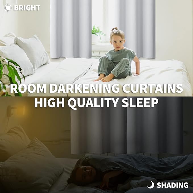 BGment Room Darkening Curtains for Bedroom - Grommet Thermal Insulated Window Treatments Light Blocking Curtains for Living Room, Set of 2 Panels, Each 55 x 96 Inch, Greyish White