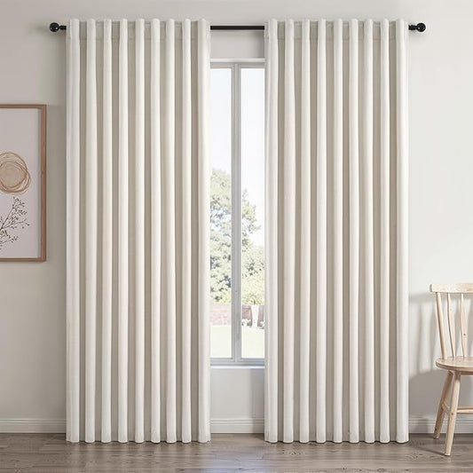 70 Inches Extra Wide Natural Linen Blackout Curtains 84 Inch Long for Living Room 100% Black Out Back Tab Pleated Drapes for Bedroom Winter Thick Window Energy Efficient 70"W x 84"L 2 Panels