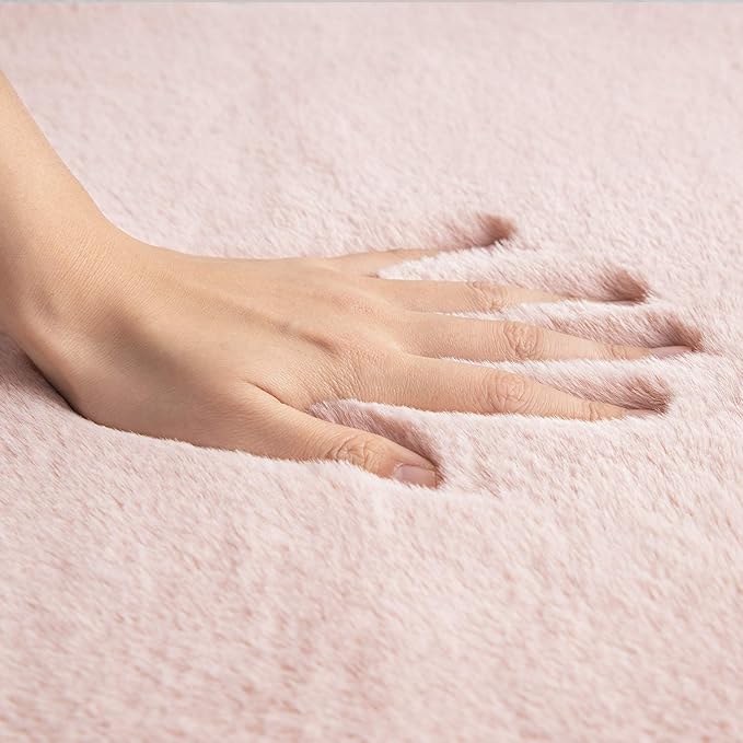 Ashler HOME DECO Ultra Soft Faux Rabbit Fur Chair Couch Cover Area Rug for Bedroom Floor Sofa Living Room Pink 2 x 6 Feet